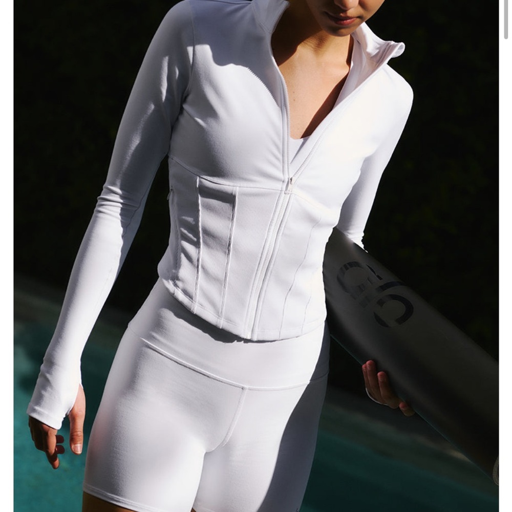 Airbrush corset full zip jacket in white